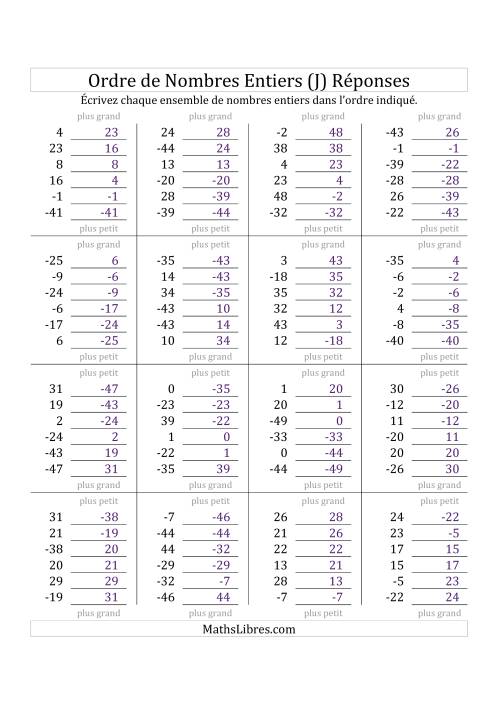 Placer en Ordre des Nombres Entiers de -50 à 50 (J) page 2
