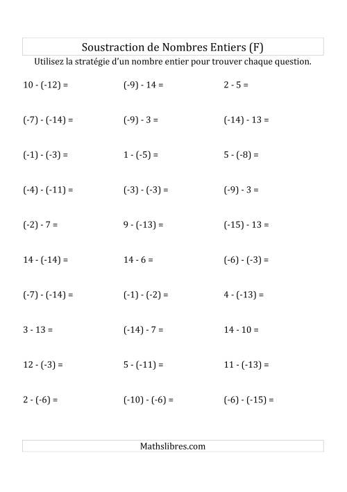 Soustraction de Nombres Entiers de (-15) à 15 (Parenthèses sur les Nombres Négatifs) (F)