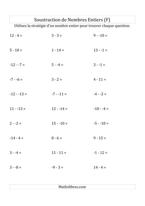 Soustraction de Nombres Entiers de -15 à 15 (Sans les Parenthèses) (F)