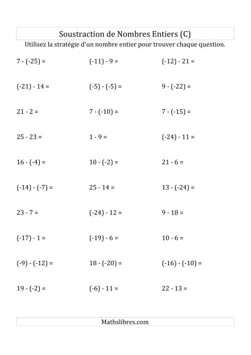 Soustraction de Nombres Entiers de (-25) à 25 (Parenthèses sur les Nombres Négatifs) (C)