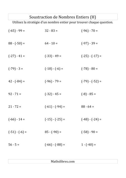 Soustraction de Nombres Entiers de (-99) à 99 (Parenthèses sur les Nombres Négatifs) (H)