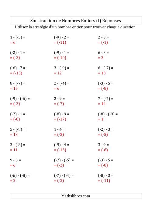 Soustraction de Nombres Entiers de (-9) à 9 (Parenthèses sur les Nombres Négatifs) (I) page 2