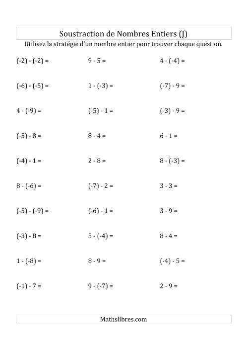 Soustraction de Nombres Entiers de (-9) à 9 (Parenthèses sur les Nombres Négatifs) (J)