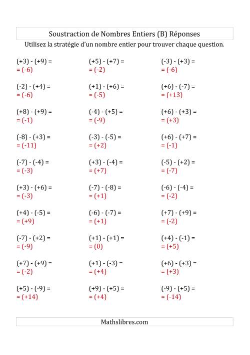 Soustraction de Nombres Entiers de (-9) à (+9) (Avec des Parenthèses) (B) page 2