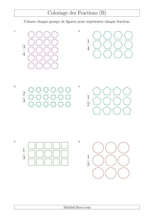 Coloriage de Groupes de Figures pour Représenter des Fractions (B)
