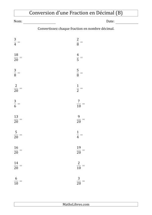Conversion de Fractions en Nombres Décimaux Finis (B)