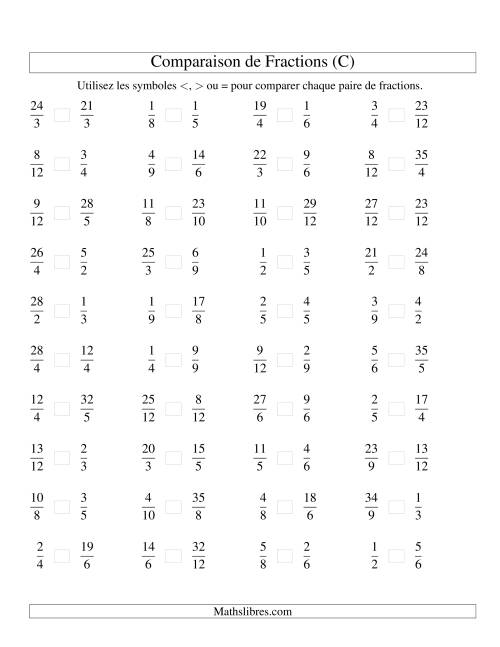 Comparaison de Fractions jusqu'aux Douzièmes (sans 7es ou 11es) (C)