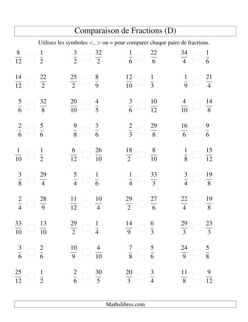 Comparaison de Fractions jusqu'aux Douzièmes (sans 7es ou 11es) (D)