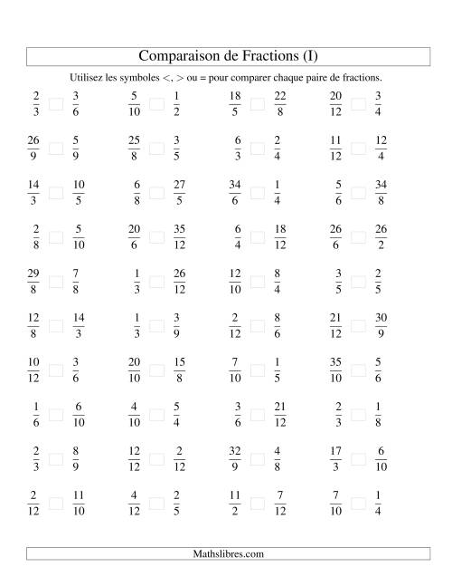 Comparaison de Fractions jusqu'aux Douzièmes (sans 7es ou 11es) (I)