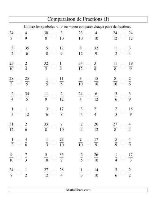 Comparaison de Fractions jusqu'aux Douzièmes (sans 7es ou 11es) (J)