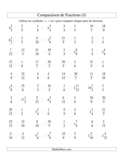 Comparaison de Fractions jusqu'aux Douzièmes (sans 7es ou 11es) (J)