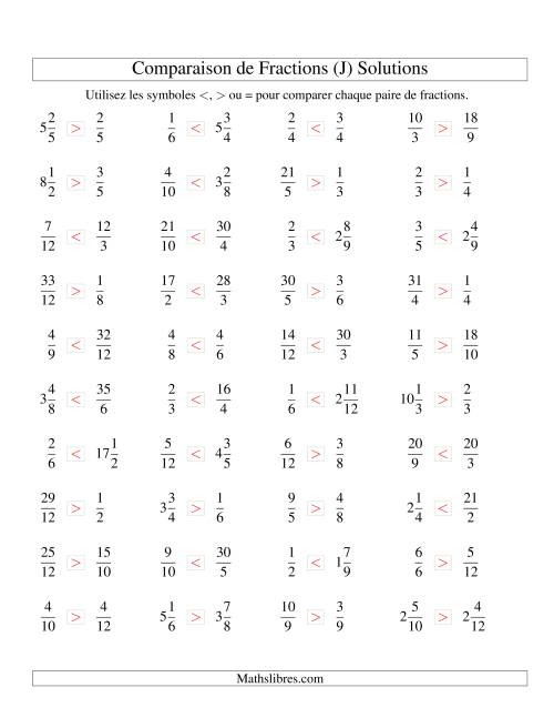 Comparaison de Fractions jusqu'aux Douzièmes (sans 7es ou 11es) (J) page 2