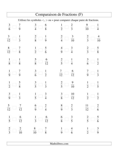 Comparaison de Fractions jusqu'aux Douzièmes (sans 7es ou 11es) (F)