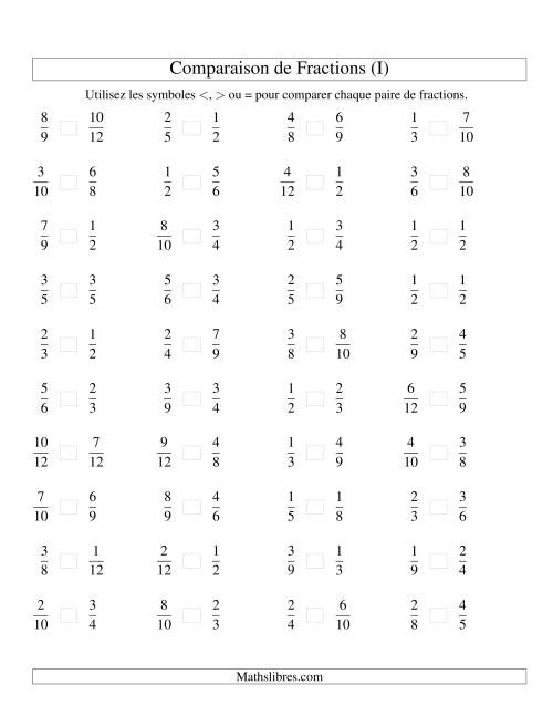 Comparaison de Fractions jusqu'aux Douzièmes (sans 7es ou 11es) (I)