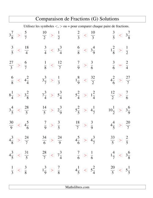 Comparaison de Fractions jusqu'aux Neuvièmes (G) page 2