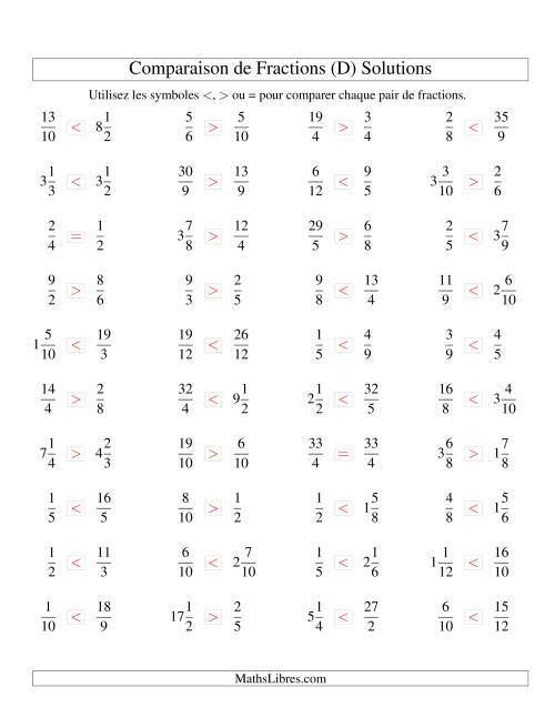 Comparaison de Fractions Mixtes -- Dénominateur jusqu'aux 12ièmes -- Sans 7ièmes ni 11ièmes (D) page 2