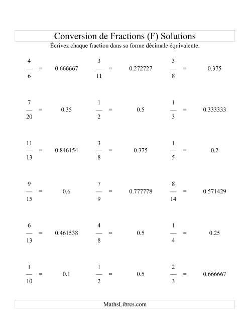 Conversion de Fractions en Nombres Décimaux (F) page 2
