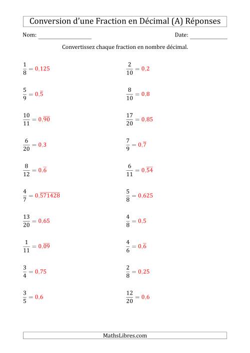 Conversion de Fractions en Nombres Décimaux Finis et Périodiques (A) page 2
