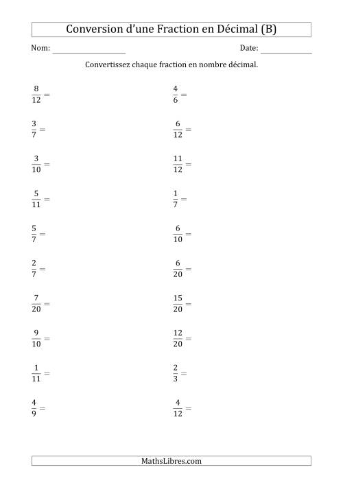 Conversion de Fractions en Nombres Décimaux Finis et Périodiques (B)