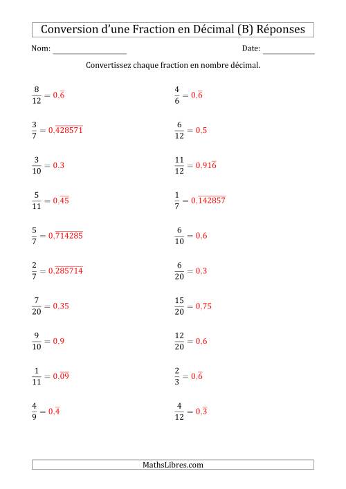 Conversion de Fractions en Nombres Décimaux Finis et Périodiques (B) page 2