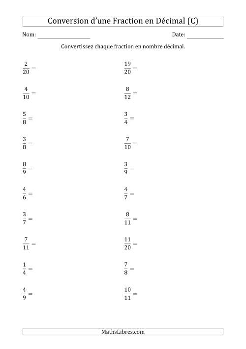 Conversion de Fractions en Nombres Décimaux Finis et Périodiques (C)