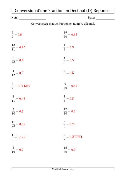 Conversion de Fractions en Nombres Décimaux Finis et Périodiques (D) page 2