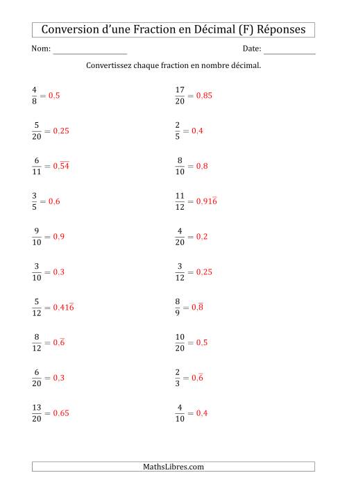 Conversion de Fractions en Nombres Décimaux Finis et Périodiques (F) page 2