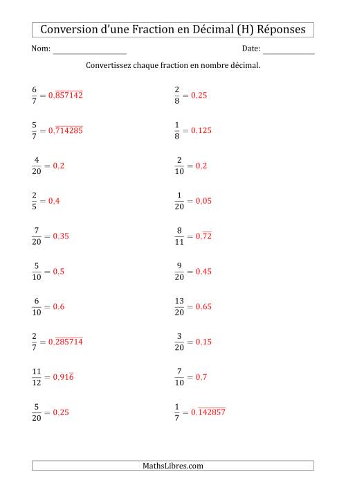 Conversion de Fractions en Nombres Décimaux Finis et Périodiques (H) page 2