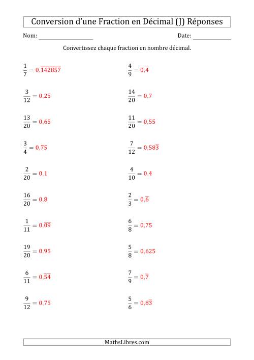 Conversion de Fractions en Nombres Décimaux Finis et Périodiques (J) page 2