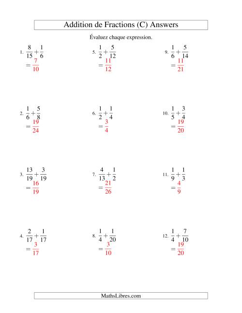 Addition de Fractions (Difficile) (C) page 2