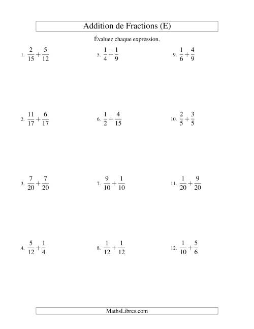 Addition de Fractions (Difficile) (E)