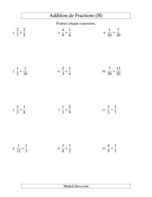 Addition de Fractions (Difficile) (H)