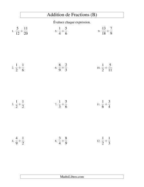 Addition de Fractions avec des Dénominateurs Différents & Résultantes Mixtes (B)