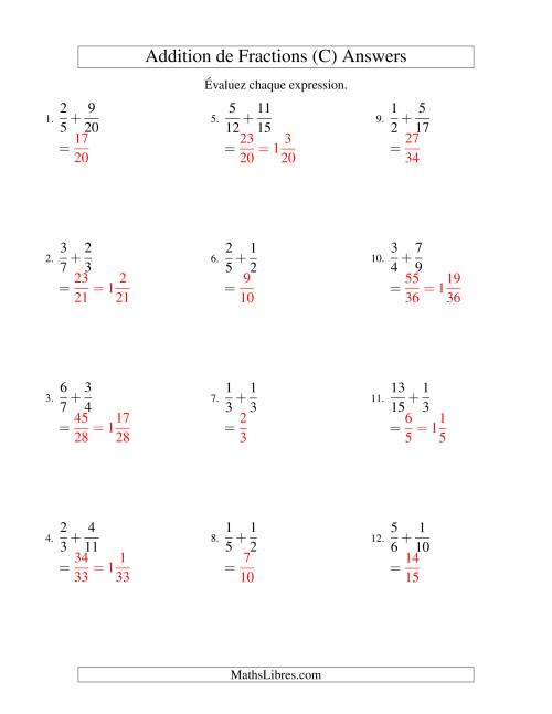 Addition de Fractions avec des Dénominateurs Différents & Résultantes Mixtes (C) page 2