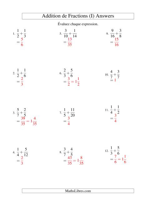 Addition de Fractions avec des Dénominateurs Différents & Résultantes Mixtes (I) page 2