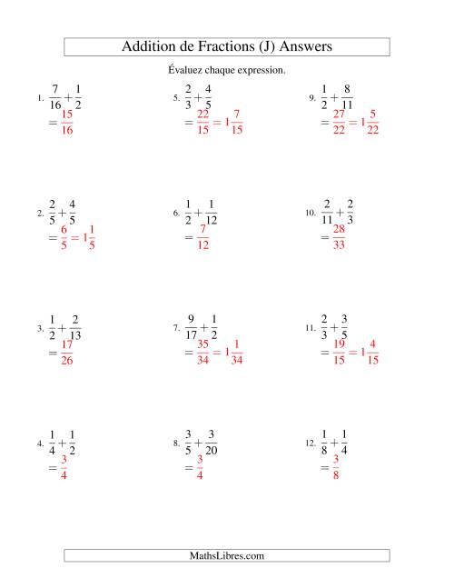 Addition de Fractions avec des Dénominateurs Différents & Résultantes Mixtes (J) page 2
