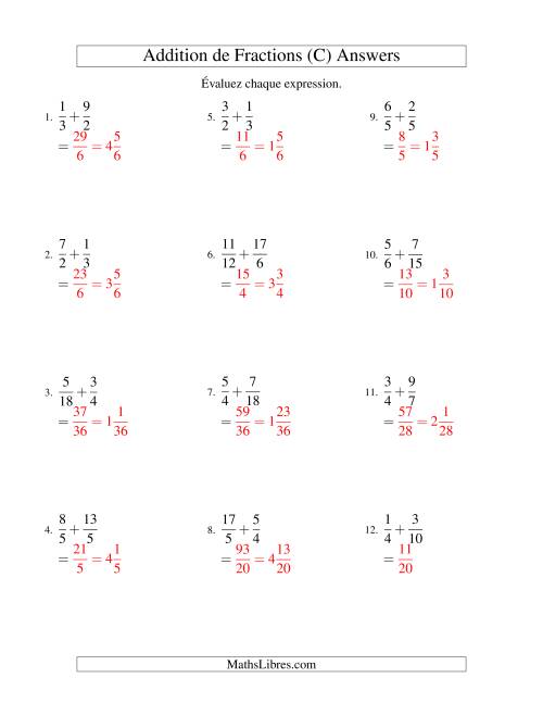 Addition de Fractions Impropres (Difficiles) (C) page 2