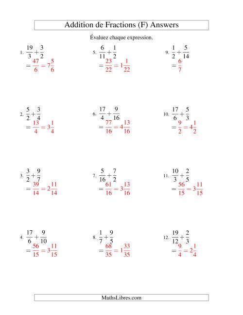 Addition de Fractions Impropres (Difficiles) (F) page 2
