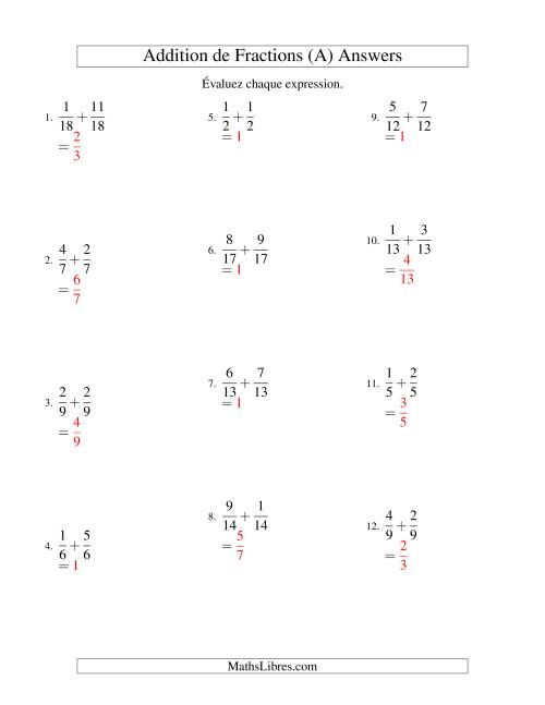 Addition de Fractions (A) page 2