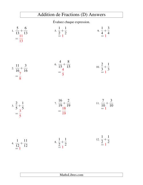 Addition de Fractions (D) page 2