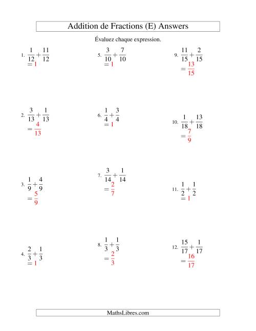 Addition de Fractions (E) page 2