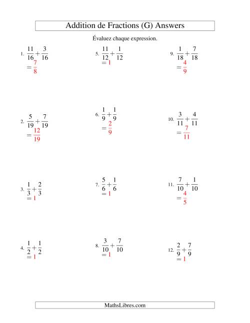 Addition de Fractions (G) page 2