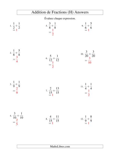 Addition de Fractions (H) page 2