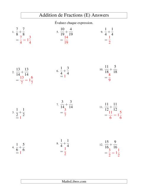 Addition de Fractions Mixtes (E) page 2