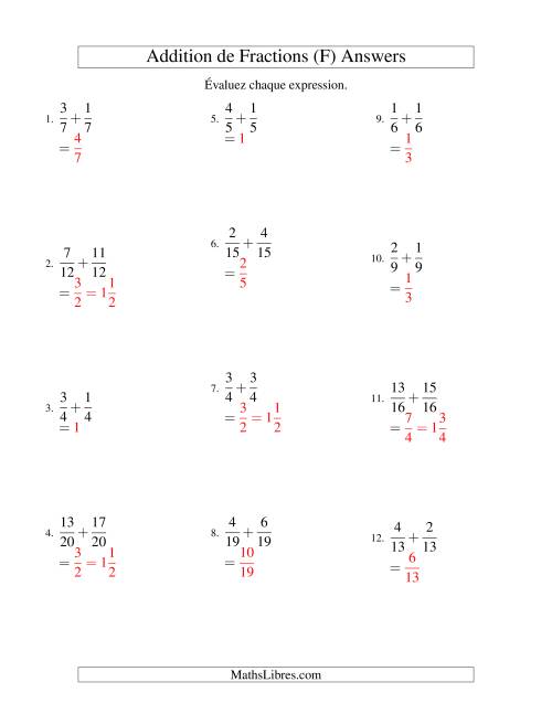 Addition de Fractions Mixtes (F) page 2