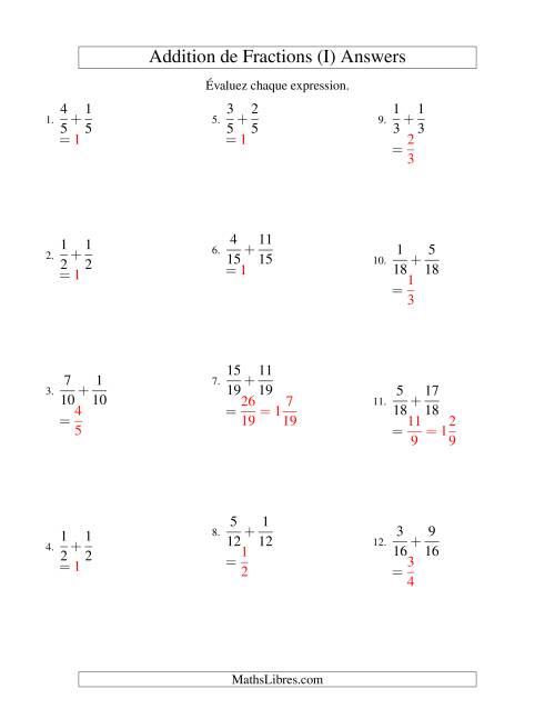 Addition de Fractions Mixtes (I) page 2