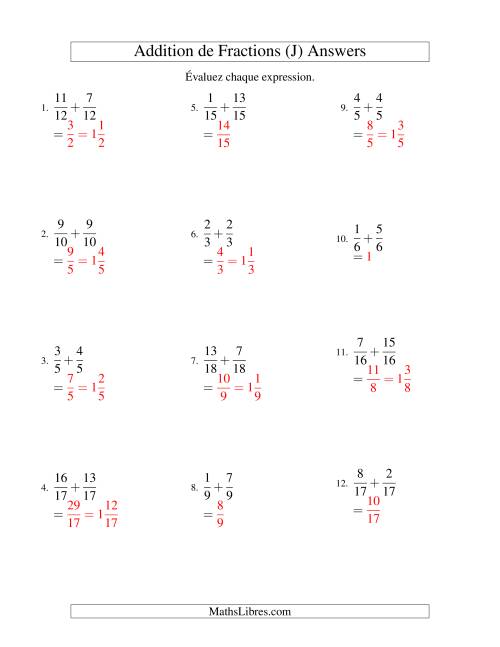 Addition de Fractions Mixtes (J) page 2