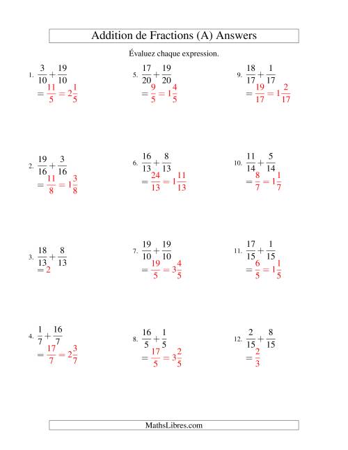 Addition de Fractions Impropres (A) page 2