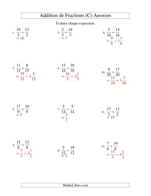 Addition de Fractions Impropres (C) page 2