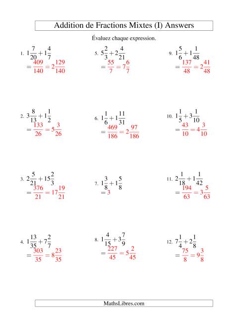 Addition de Fractions Mixtes (Difficiles) (I) page 2